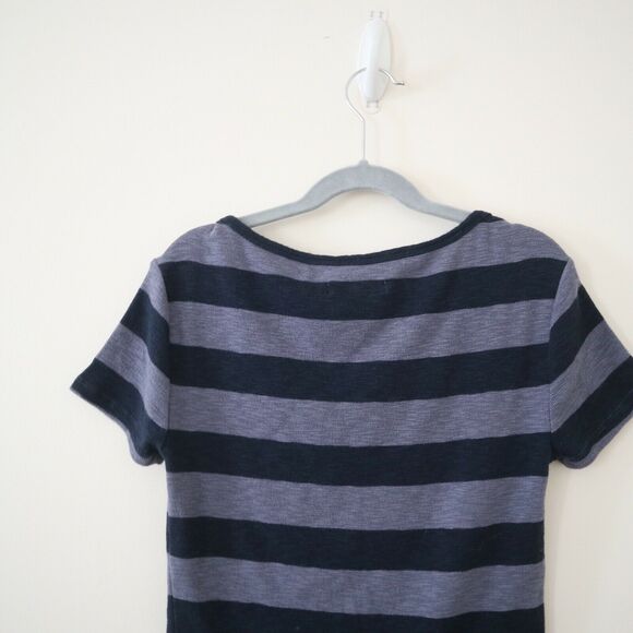 Madewell XXS Musical Tee Wide Rugby Stripe Blue Rib Knit Boatneck Short Sleeve - Picture 6 of 10